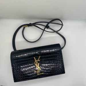 YSL KATE BELT BAG IN CROCODILE-EMBOSSED SHINY LEATHER